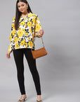Women Yellow Floral Printed Casual Buttoned Top