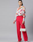 Women Pink Floral Printed Casual Buttoned Top