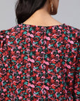 Floral Print Puff Sleeves Ruffled Top