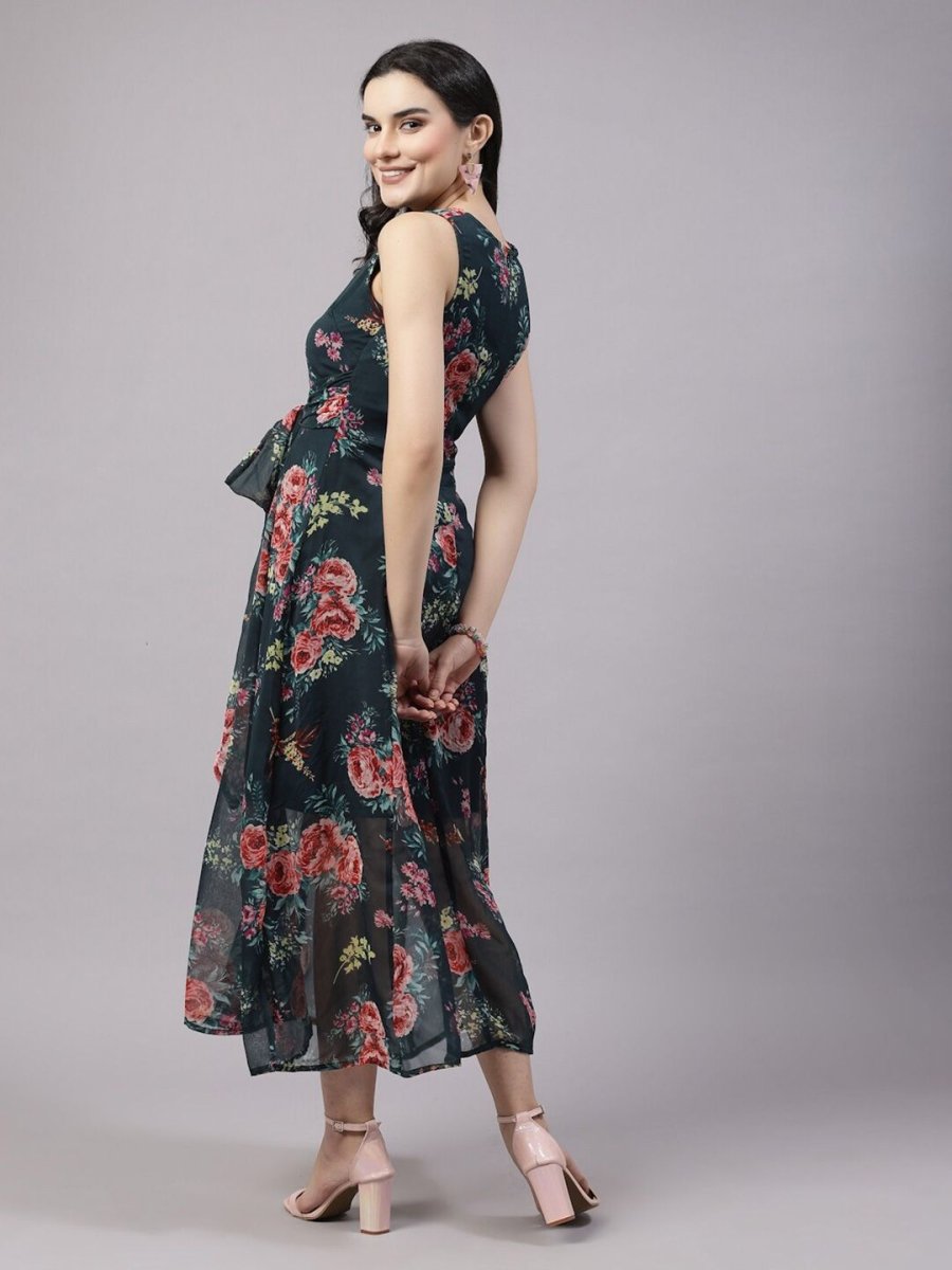 Green Floral Print Maxi Dress