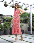 Printed Fit & Flare Midi Dress pink