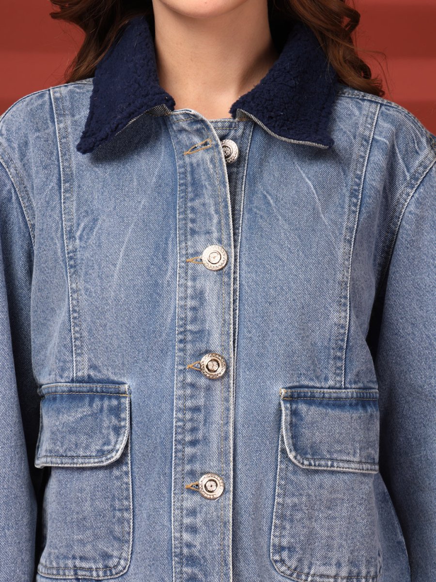 Women Front Open Denim Jacket