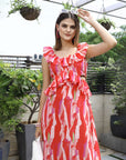 Printed Fit & Flare Midi Dress hot-pink