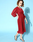 CINK Attractive Red Solid Pleated Form Dress