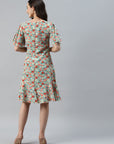 CINK Sea Green  Red Floral Print A-Line Dress