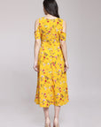 CINK Yellow Floral Printed Fit and Flare Dress