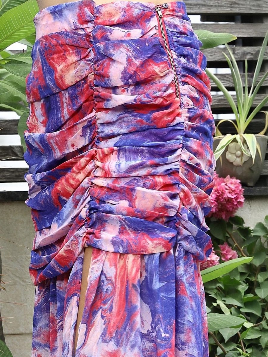 Printed Shoulder Strap Neck Top With Skirt Co-Ord Set multi