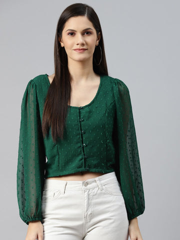 CINK Green Shirt Style Crop Top