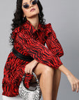 CINK Fiery Red and Black Animal Printed A-Line Dress