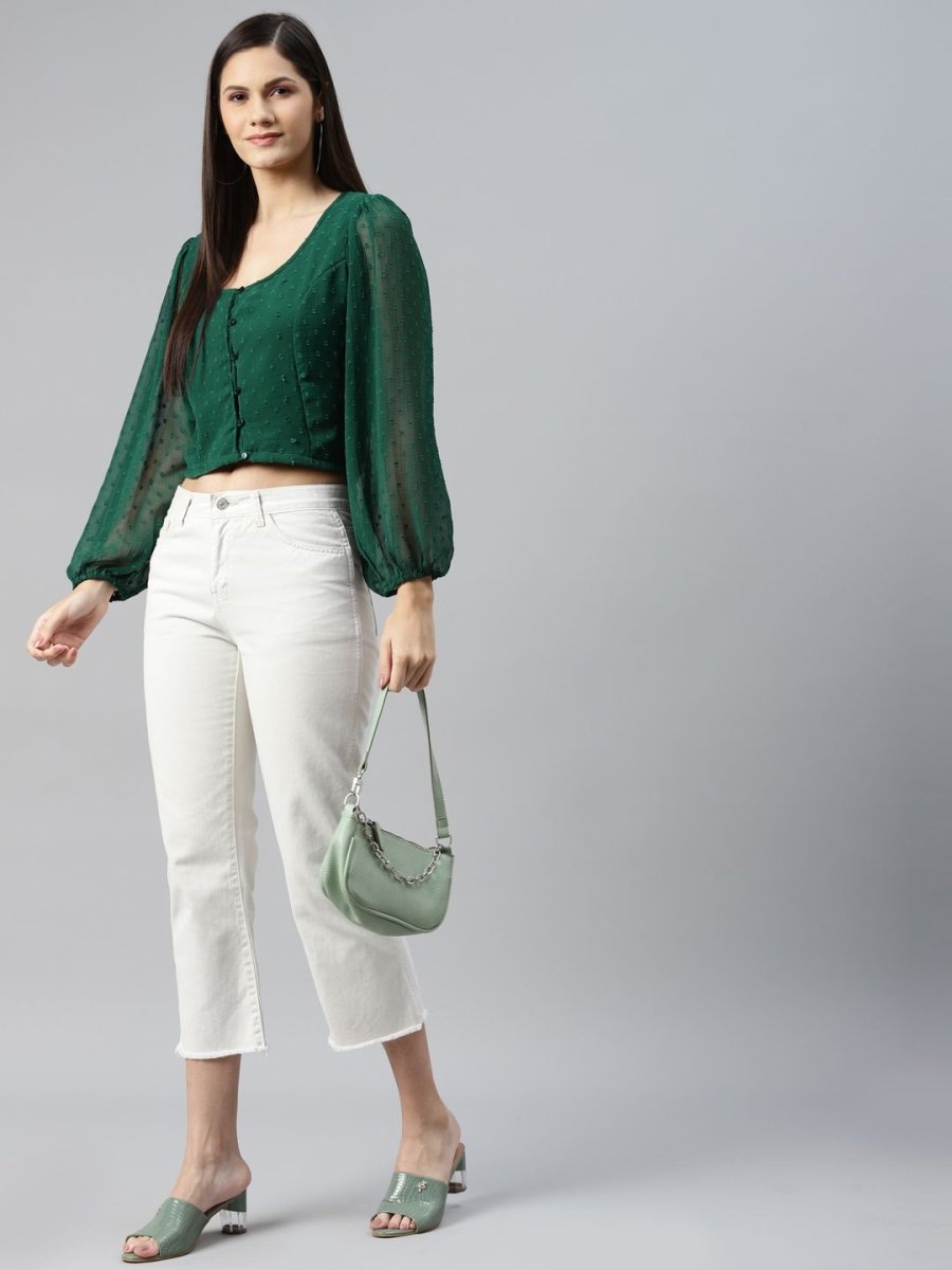 CINK Green Buttoned Top Style Crop Top