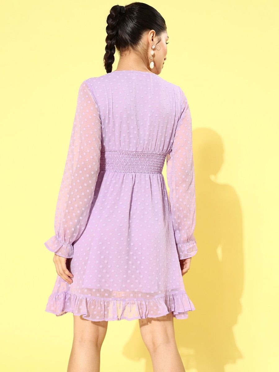 CINK Women Elegant Lavender Self Design Smocked Dress