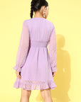 CINK Women Elegant Lavender Self Design Smocked Dress