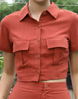 Shirt Collar Short-Sleeve Co-Ord Set rust