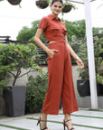 Shirt Collar Short-Sleeve Co-Ord Set rust