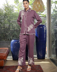 Shirt Collar Embroidered Cotton Shirt With Trousers Co-Ords Set pink