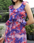 Printed Fit & Flare Midi Dress purple