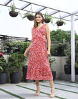 Printed Fit & Flare Midi Dress pink