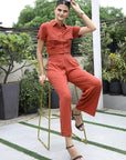 Shirt Collar Short-Sleeve Co-Ord Set rust