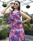 Printed Fit & Flare Midi Dress purple