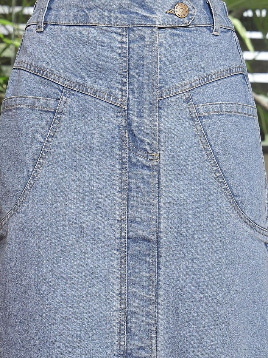 Solid Denim Maxi Skirt light-blue