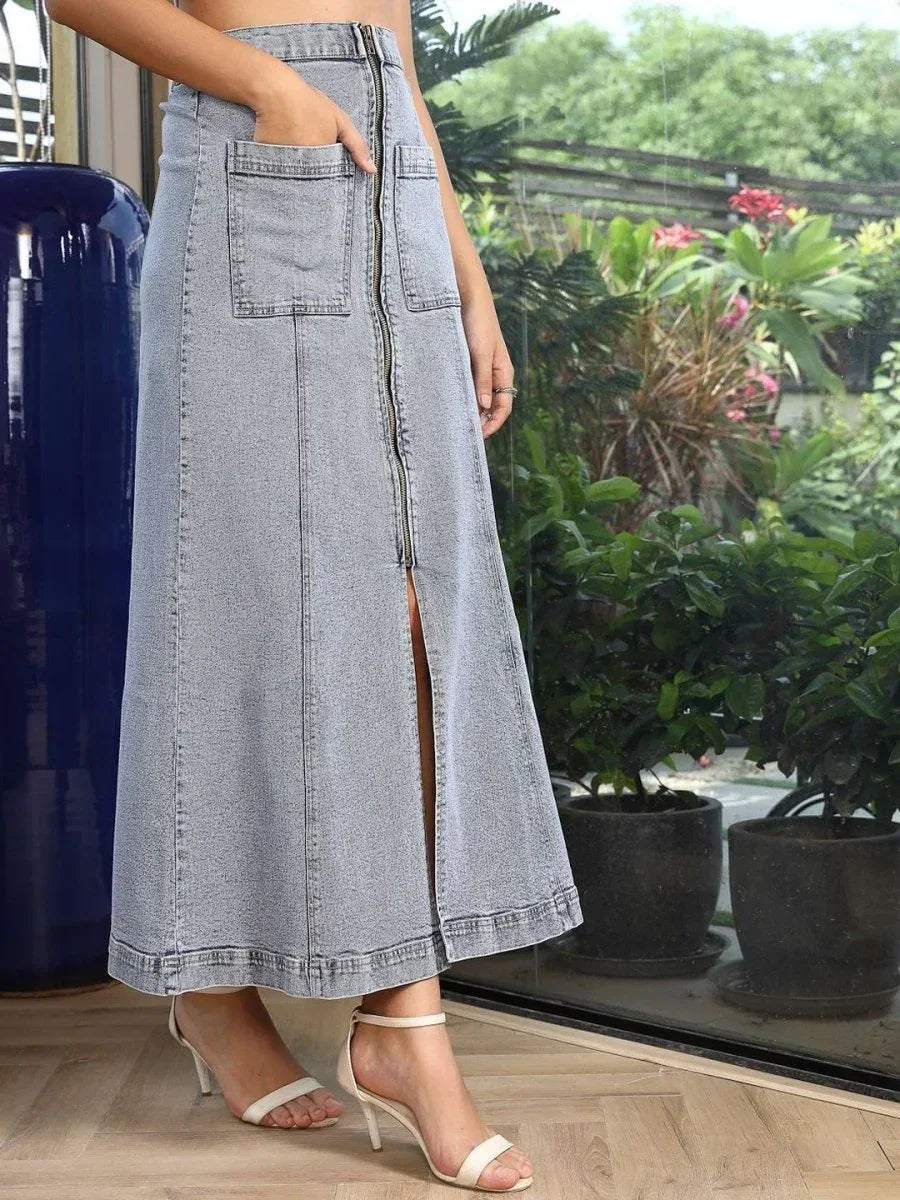 A-Line Mid Rise Maxi Skirts light-blue - CINK