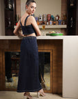 Shoulder Strap Neck Cotton Top With Skirt Co-Ords blue