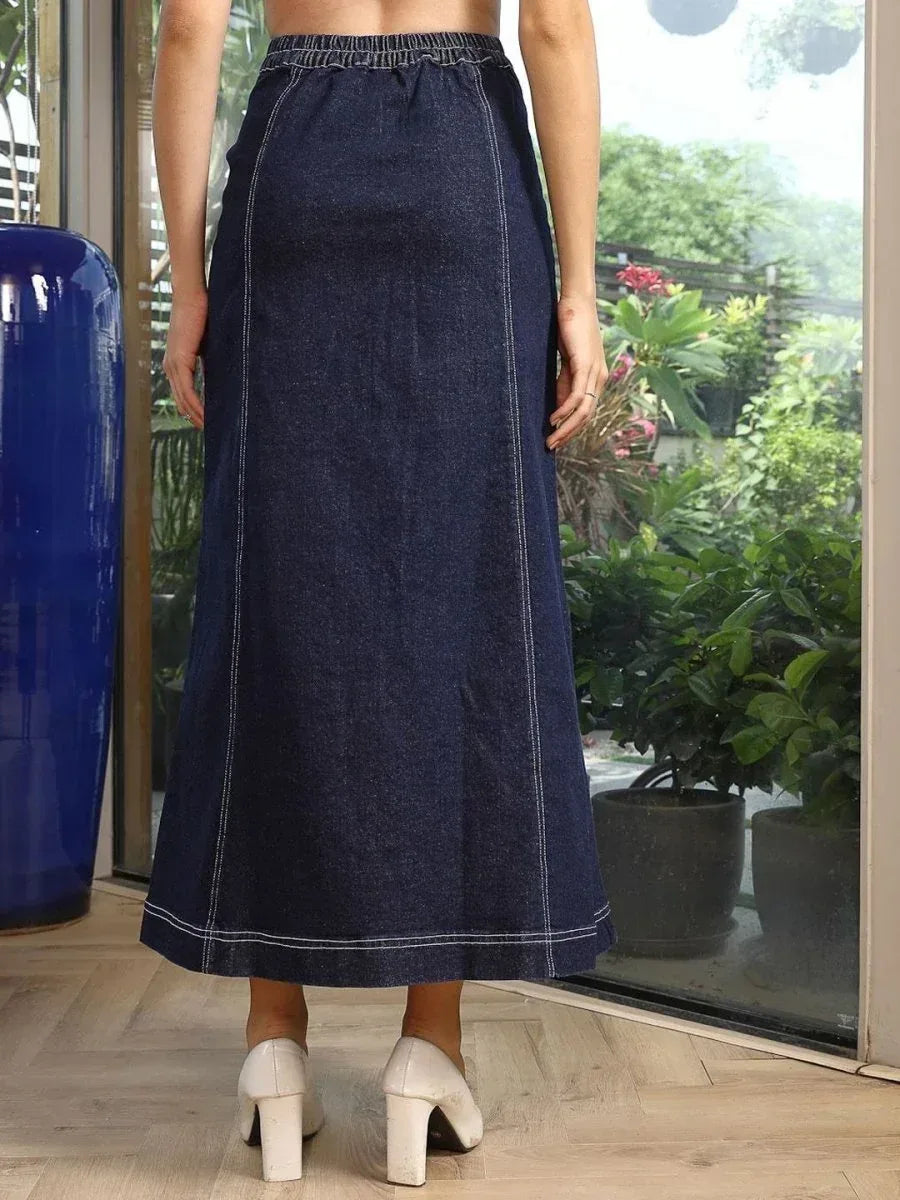A-Line Mid Rise Maxi Skirts blue - CINK