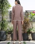 Shirt Collar Embroidered Cotton Shirt With Trousers Co-Ords Set brown