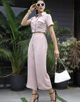 Printed V-Neck Top With Trousers Co-Ord Set peach