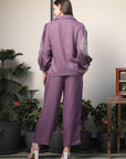 Shirt Collar Embroidered Cotton Shirt With Trousers Co-Ords Set pink