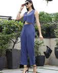 V-Neck Coat With Trousers Co-Ords blue