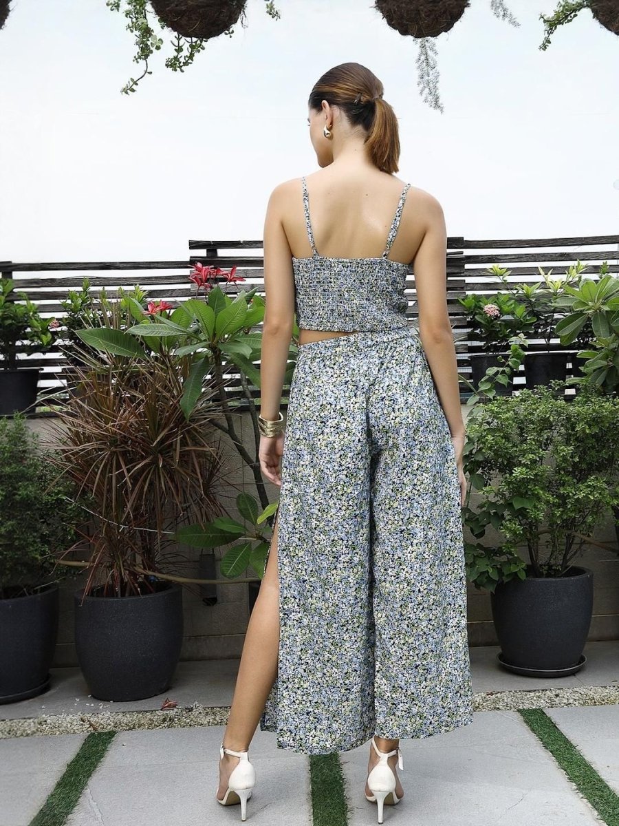 Shoulder Strap Printed Top With Palazzo Co-Ord Set multi