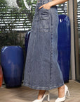 Denim A-Line Midi Denim Skirt light-blue