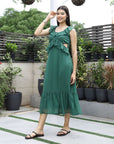 Printed Fit & Flare Midi Dress green