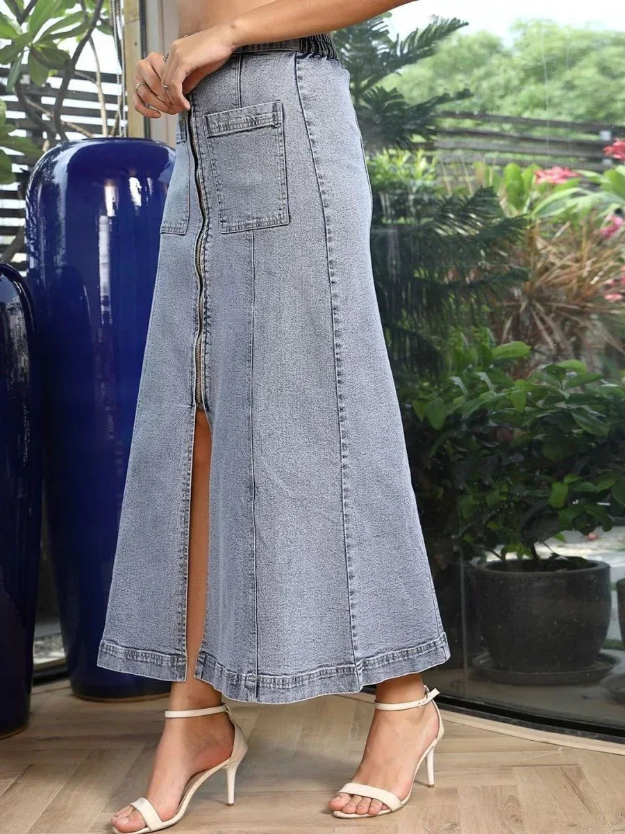 A-Line Mid Rise Maxi Skirts light-blue - CINK