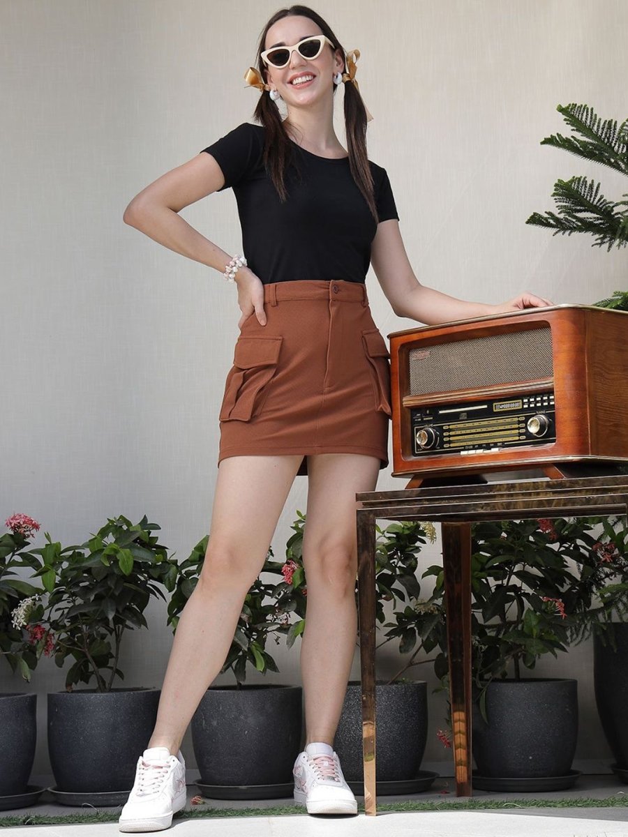 Solid A-Line Mini Skirt brown