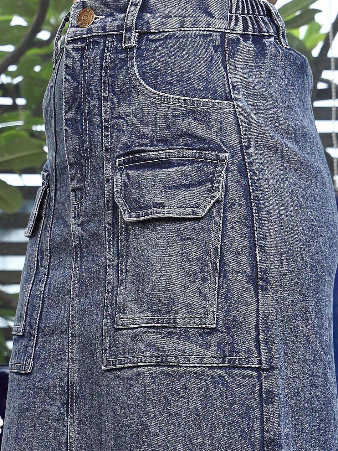 Denim A-Line Midi Denim Skirt light-blue