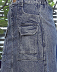 Denim A-Line Midi Denim Skirt light-blue