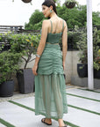 Printed Shoulder Strap Neck Top With Skirt Co-Ord Set sea-green