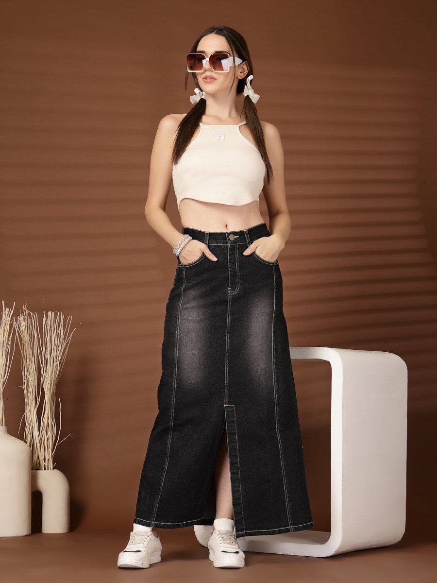 Denim Straight Maxi Skirt