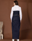 Blue Solid Shirt Collar Maxi Dress