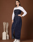Blue Solid Shirt Collar Maxi Dress