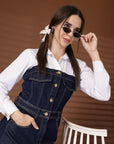 Blue Solid Shirt Collar Maxi Dress