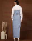 Solid Light Blue Shirt Collar Maxi Dress