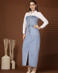 Solid Light Blue Shirt Collar Maxi Dress