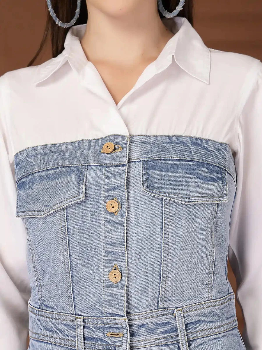 Solid Light Blue Shirt Collar Maxi Dress