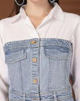Solid Light Blue Shirt Collar Maxi Dress
