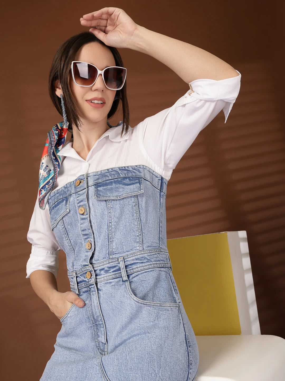 Solid Light Blue Shirt Collar Maxi Dress