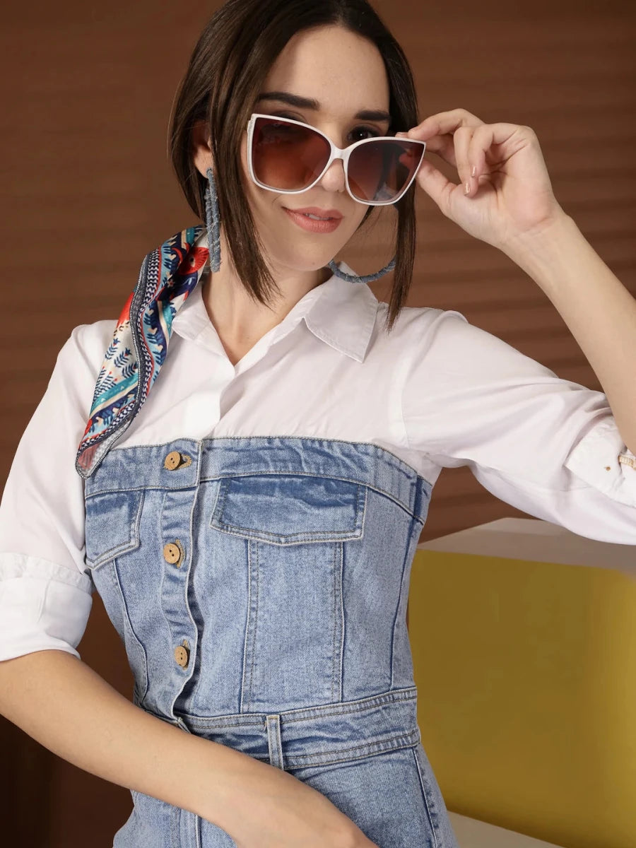 Solid Light Blue Shirt Collar Maxi Dress