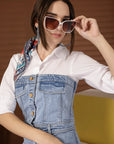 Solid Light Blue Shirt Collar Maxi Dress